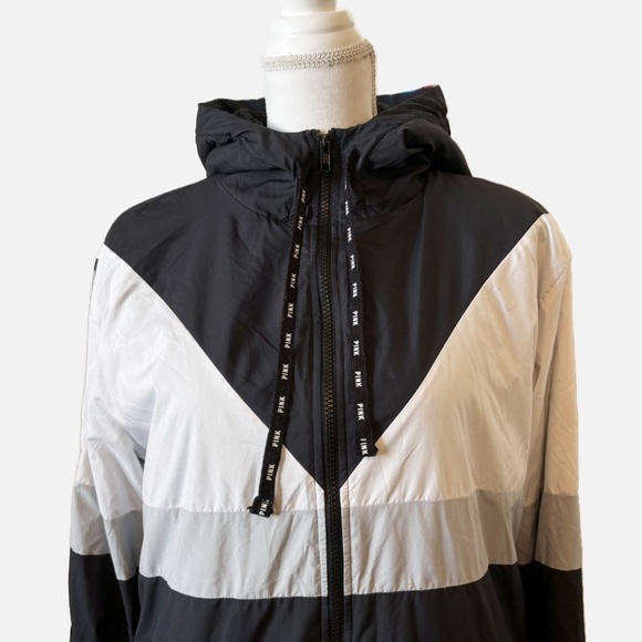 Victoria's Secret PINK Sherpa Lined Full Zip Anorak Hoodie Jacket Rainbow Logo - Picture 7 of 15